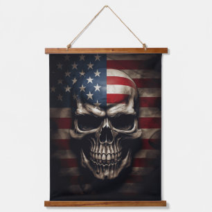 American Flag Skull  Hanging Tapestry