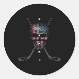 American Flag Skull Hockey Apparel - Hockey For Wo Classic Round Sticker