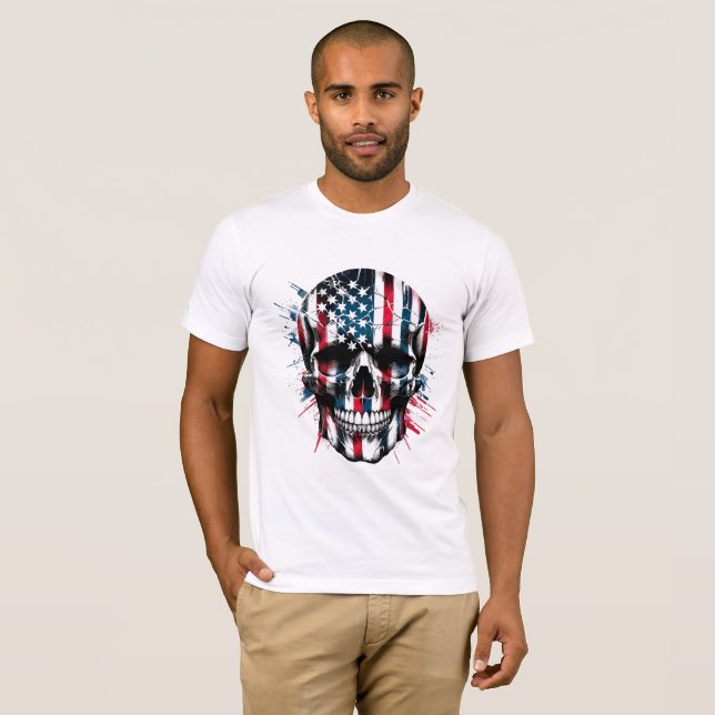 American Flag Skull Independence Day 4th of July  T-Shirt (Front Full)