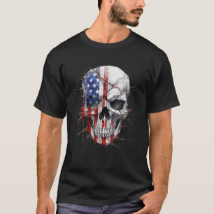 American Flag Skull July 4th T-Shirt