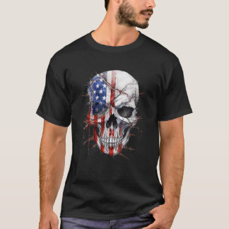 American Flag Skull July 4th T-Shirt