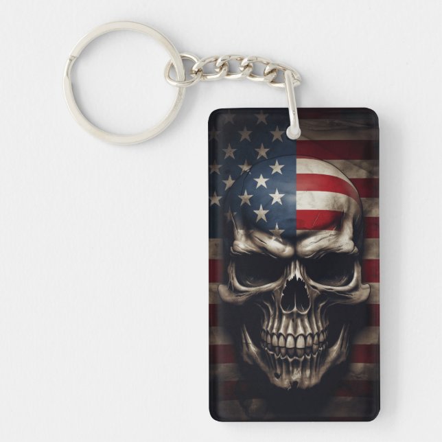 American Flag Skull  Keychain (Front)