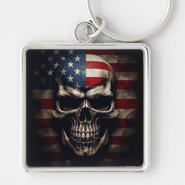 American Flag Skull  Keychain (Front)