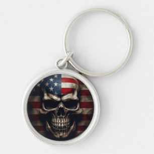 American Flag Skull Keychain