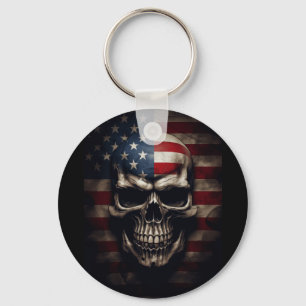 American Flag Skull  Keychain