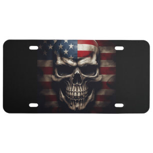 American Flag Skull License Plate