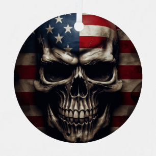 American Flag Skull Metal Ornament