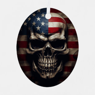 American Flag Skull Metal Ornament