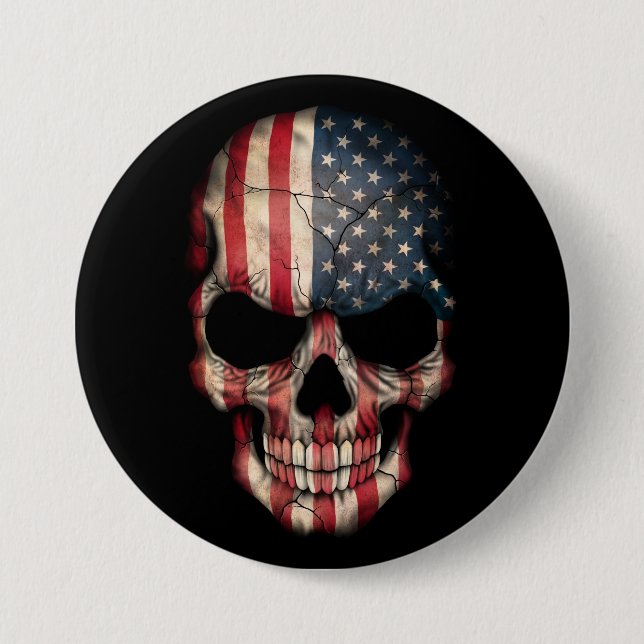 American Flag Skull on Black Button (Front)
