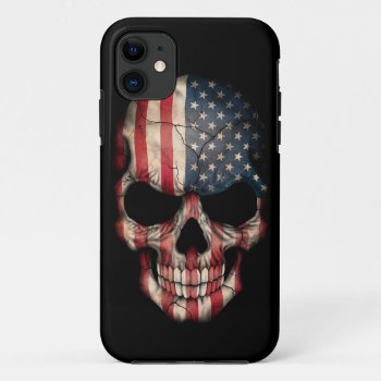 American Flag Skull On Black Iphone 11 Case by JeffBartels at Zazzle