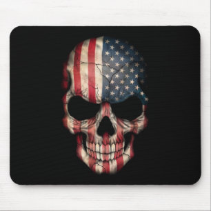 American Flag Skull on Black Mouse Pad