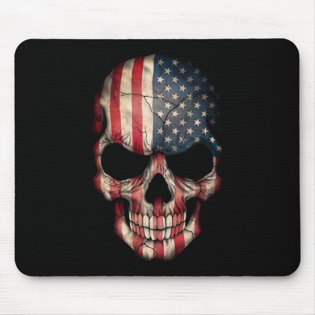 American Flag Skull on Black Mouse Pad (Front)