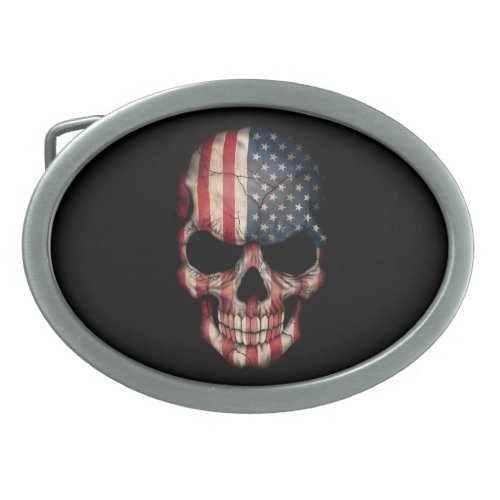 American Flag Skull on Black Oval Belt Buckle