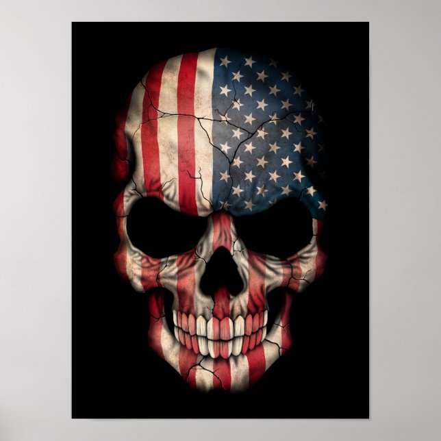 American Flag Skull on Black Poster (Front)