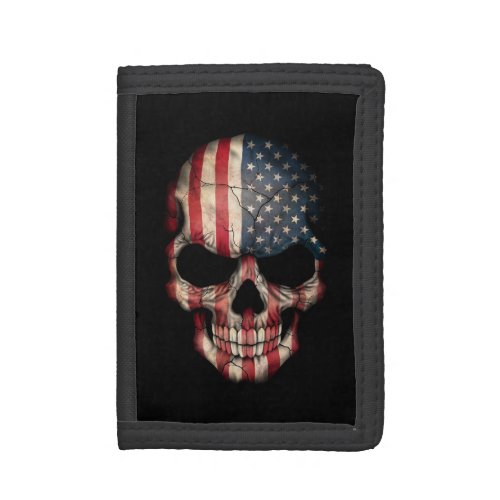 American Flag Skull on Black Tri_fold Wallet