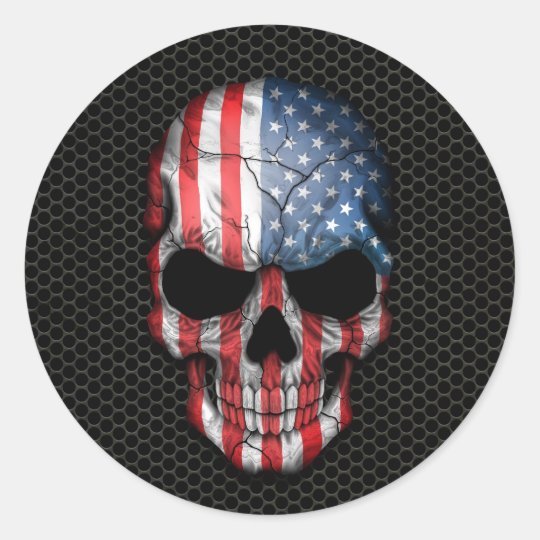 Download American Flag Skull on Steel Mesh Graphic Classic Round ...