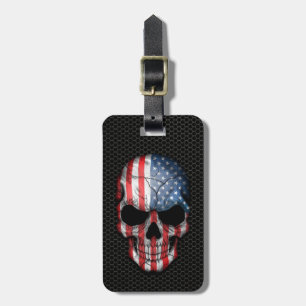 American Flag Skull on Steel Mesh Graphic Luggage Tag