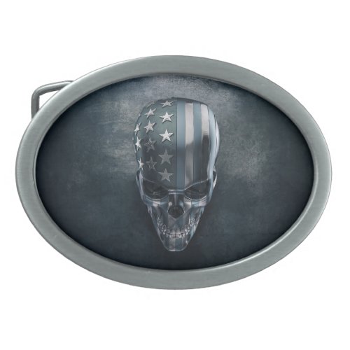 American Flag Skull Oval Belt Buckle