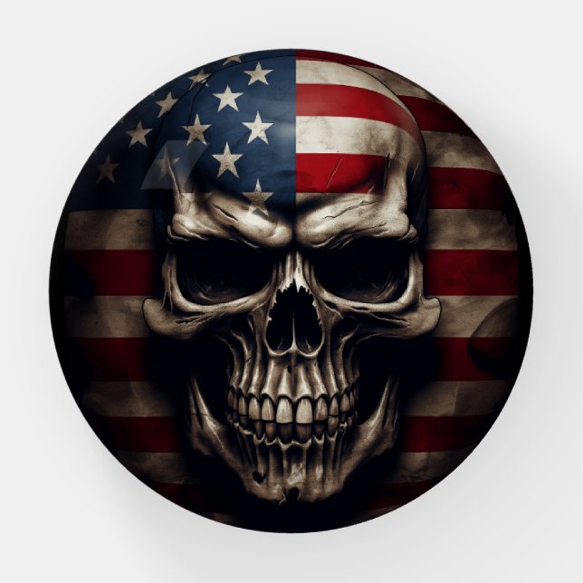 American Flag Skull  Paperweight (Front)