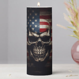 American Flag Skull  Pillar Candle