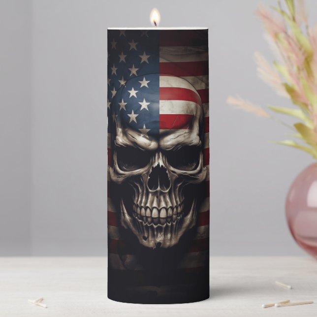 American Flag Skull  Pillar Candle (In Situ)