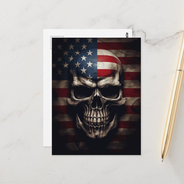 American Flag Skull  Postcard (Front/Back In Situ)