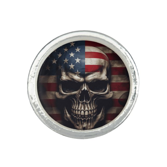 American Flag Skull  Ring (Front)