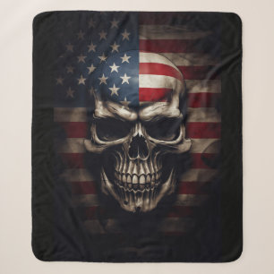American Flag Skull Sherpa Blanket
