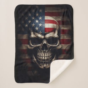 American Flag Skull Sherpa Blanket
