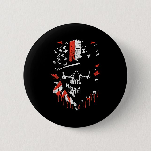American Flag Skull Soldier Patriotic Military Gra Button (Front)