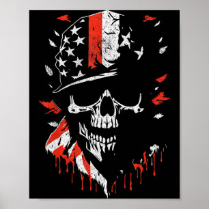 American Flag Skull Soldier Patriotic Military Gra Poster