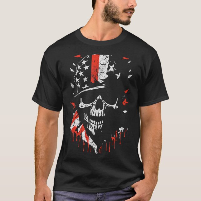 American Flag Skull Soldier Patriotic Military Gra T-Shirt (Front)