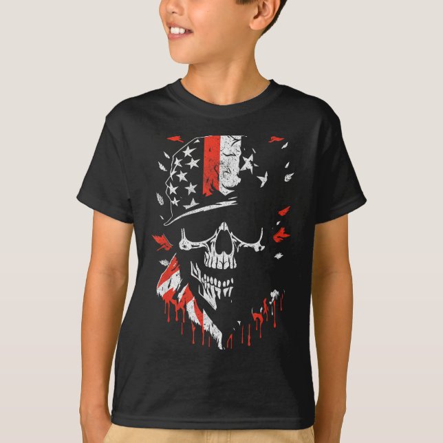 American Flag Skull Soldier Patriotic Military Gra T-Shirt (Front)