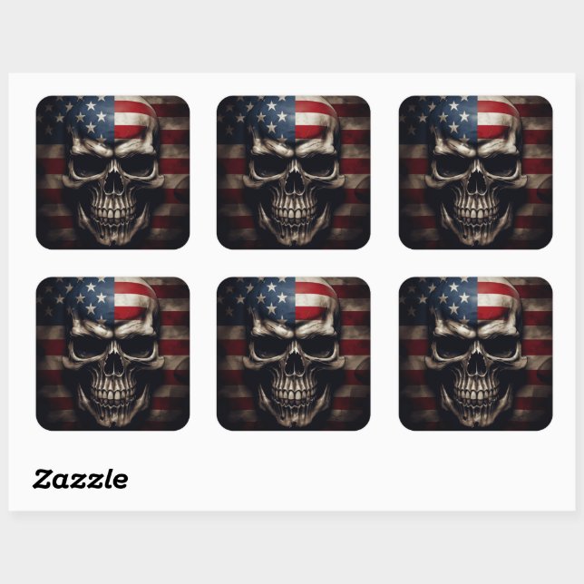 American Flag Skull  Square Sticker (Sheet)