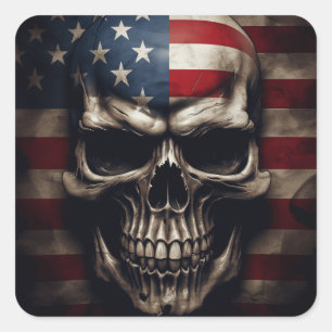 American Flag Skull Square Sticker