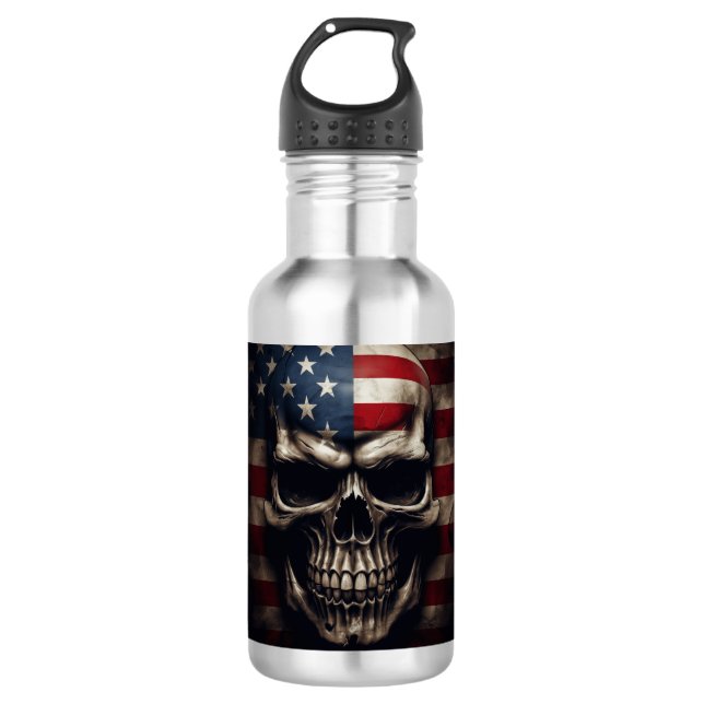 American Flag Skull  Stainless Steel Water Bottle (Front)