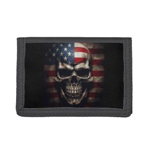 American Flag Skull Tri-fold Wallet