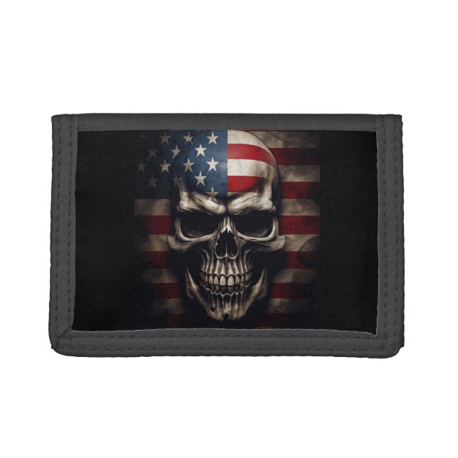 American Flag Skull  Trifold Wallet (Front)