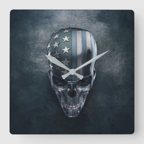 American Flag Skull Wall Clock