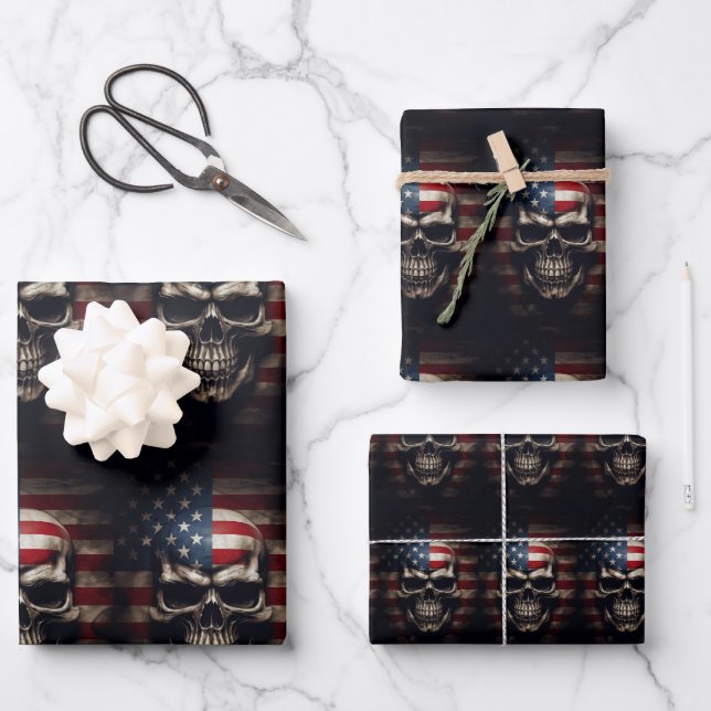 American Flag Skull  Wrapping Paper Sheets (Front)