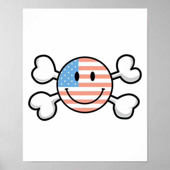 american flag smiley crossbones poster
