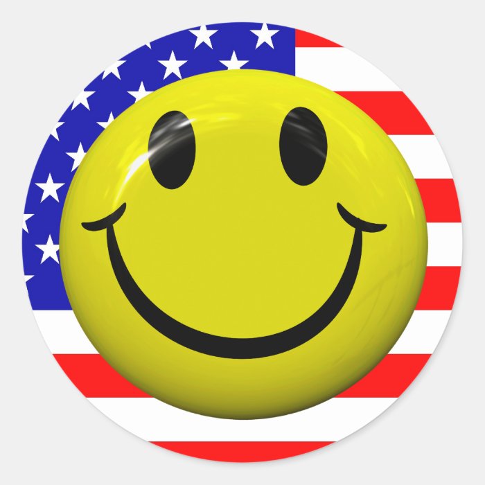 American Flag Smiley Face Stickers