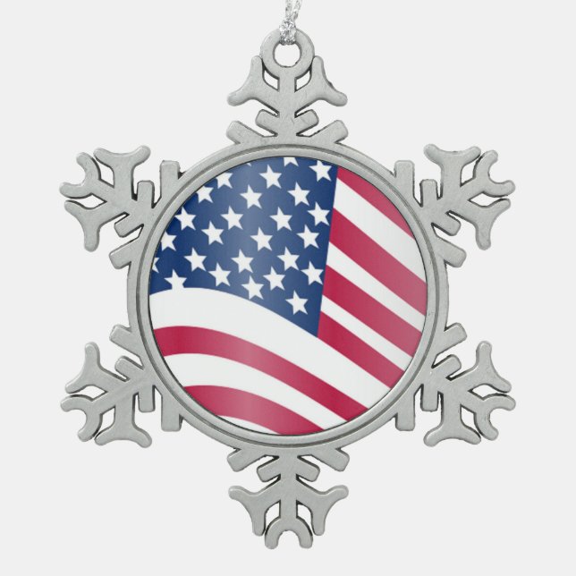 AMERICAN FLAG SNOWFLAKE PEWTER CHRISTMAS ORNAMENT (Front)