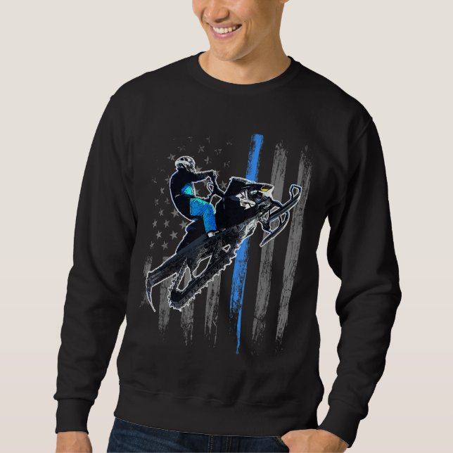 American Flag Snowmobile Men Snowmobile Riding Gif Sweatshirt (Front)