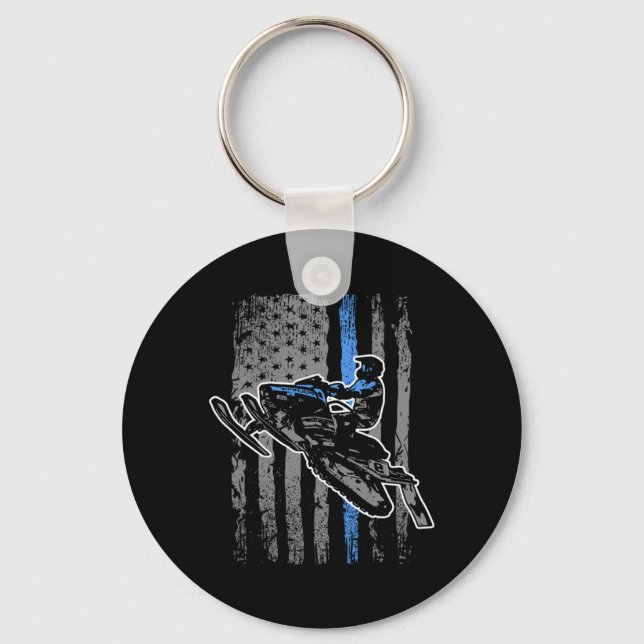 American Flag Snowmobile Rider Gift Idea Keychain (Front)