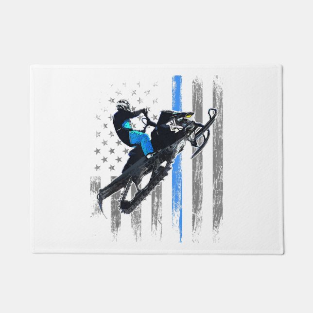 American Flag Snowmobile Shirt Men Snowmobile Ridi Doormat (Front)