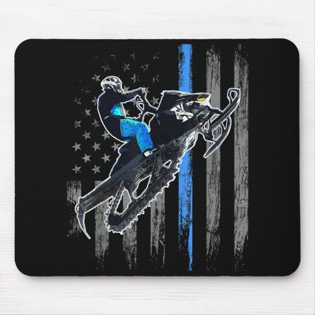 American Flag Snowmobile Shirt Men Snowmobile Ridi Mouse Pad (Front)