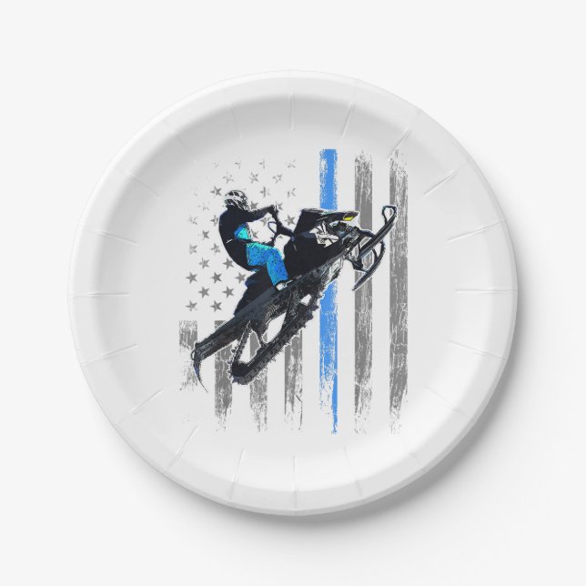 American Flag Snowmobile Shirt Men Snowmobile Ridi Paper Plates (Front)