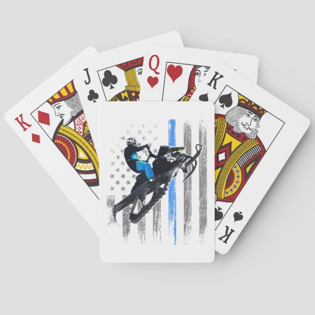 American Flag Snowmobile Shirt Men Snowmobile Ridi Poker Cards (Back)
