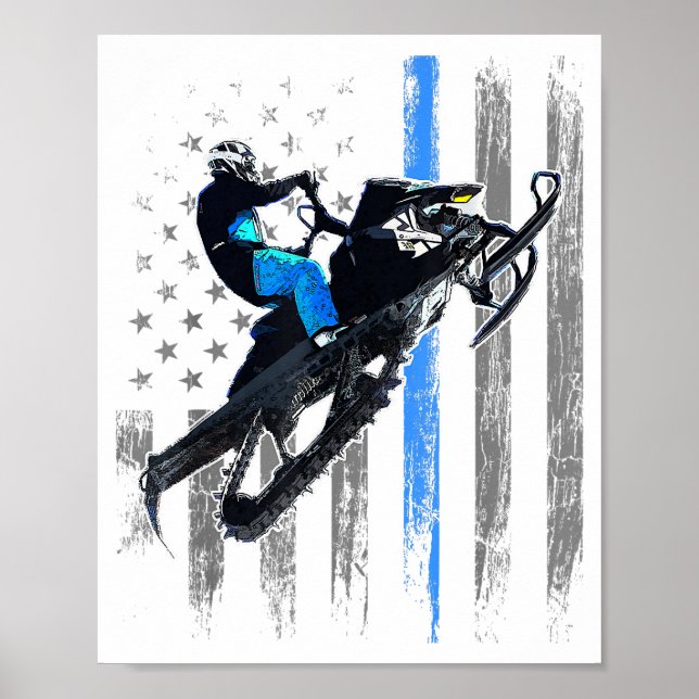 American Flag Snowmobile Shirt Men Snowmobile Ridi Poster (Front)